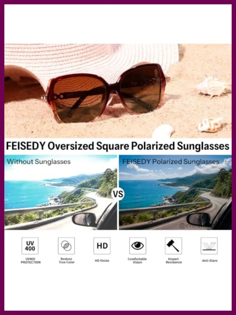 Retro Polarized Square Sunglasses with Rhinestone Temple